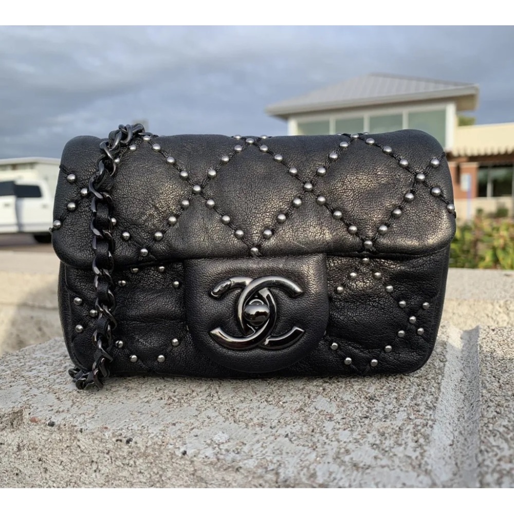 🔥SALE🔥Chanel mini rectangle classic flap studded Dallas black bag